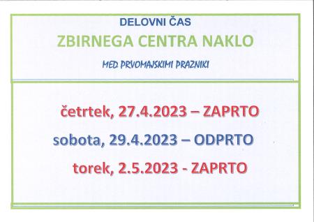 OBVESTILO O ZBIRNEM CENTRU MED PRVOMAJSKIMI PRAZNIKI